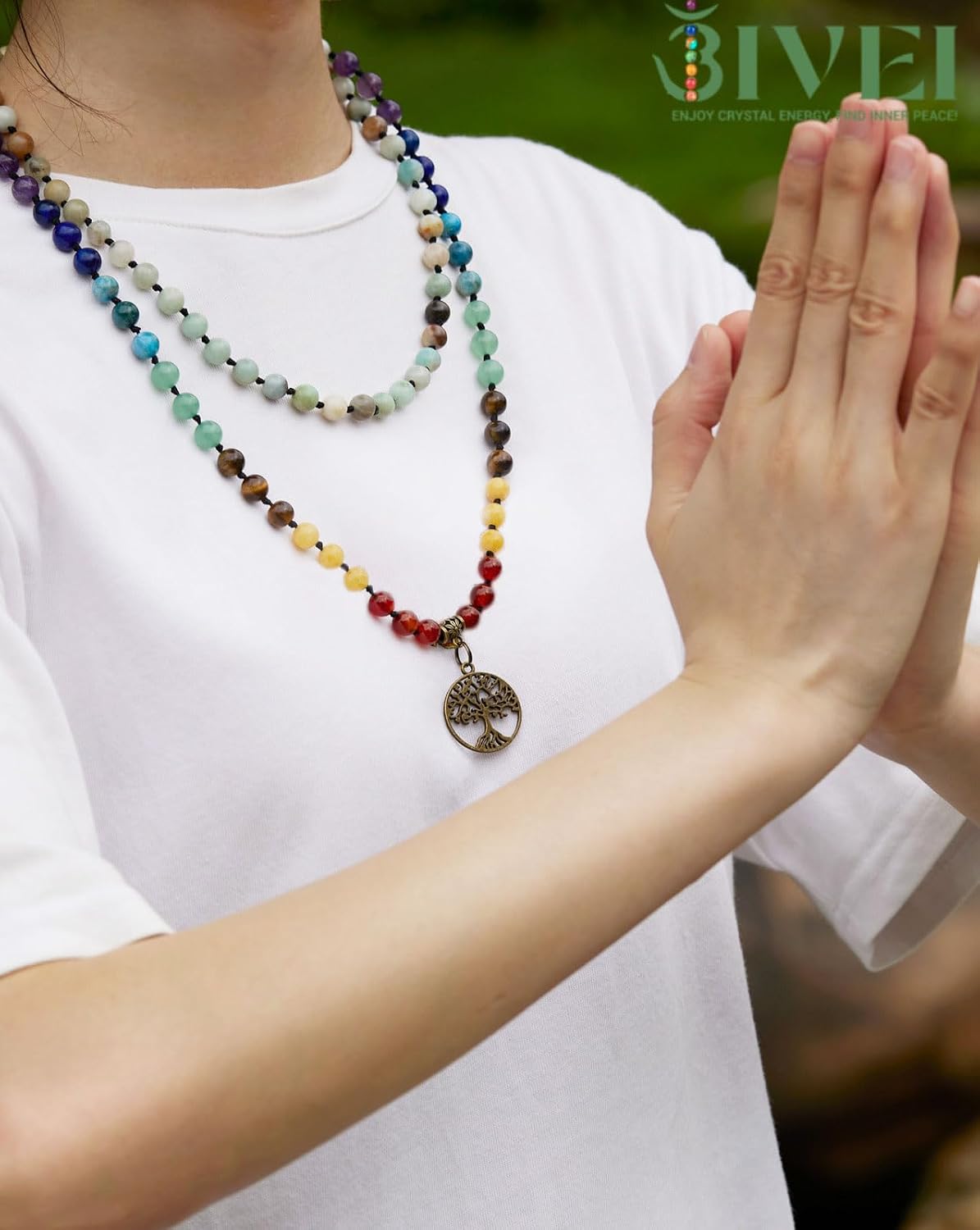7 Chakra 108 Mala Beads Bracelet Real Gemstone Yoga Meditation Hand Knotted Mala Prayer Bead Necklace