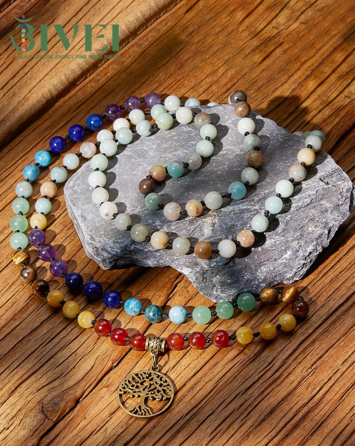 7 Chakra 108 Mala Beads Bracelet Real Gemstone Yoga Meditation Hand Knotted Mala Prayer Bead Necklace