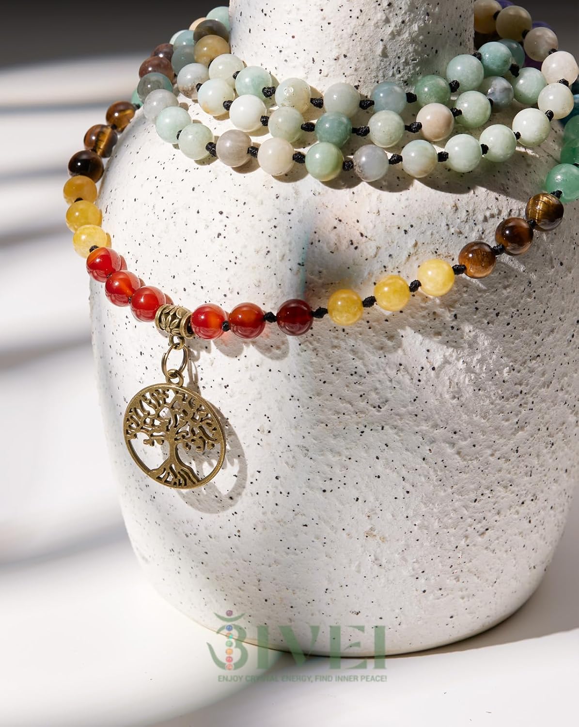7 Chakra 108 Mala Beads Bracelet Real Gemstone Yoga Meditation Hand Knotted Mala Prayer Bead Necklace