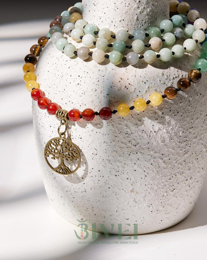 7 Chakra 108 Mala Beads Bracelet Real Gemstone Yoga Meditation Hand Knotted Mala Prayer Bead Necklace