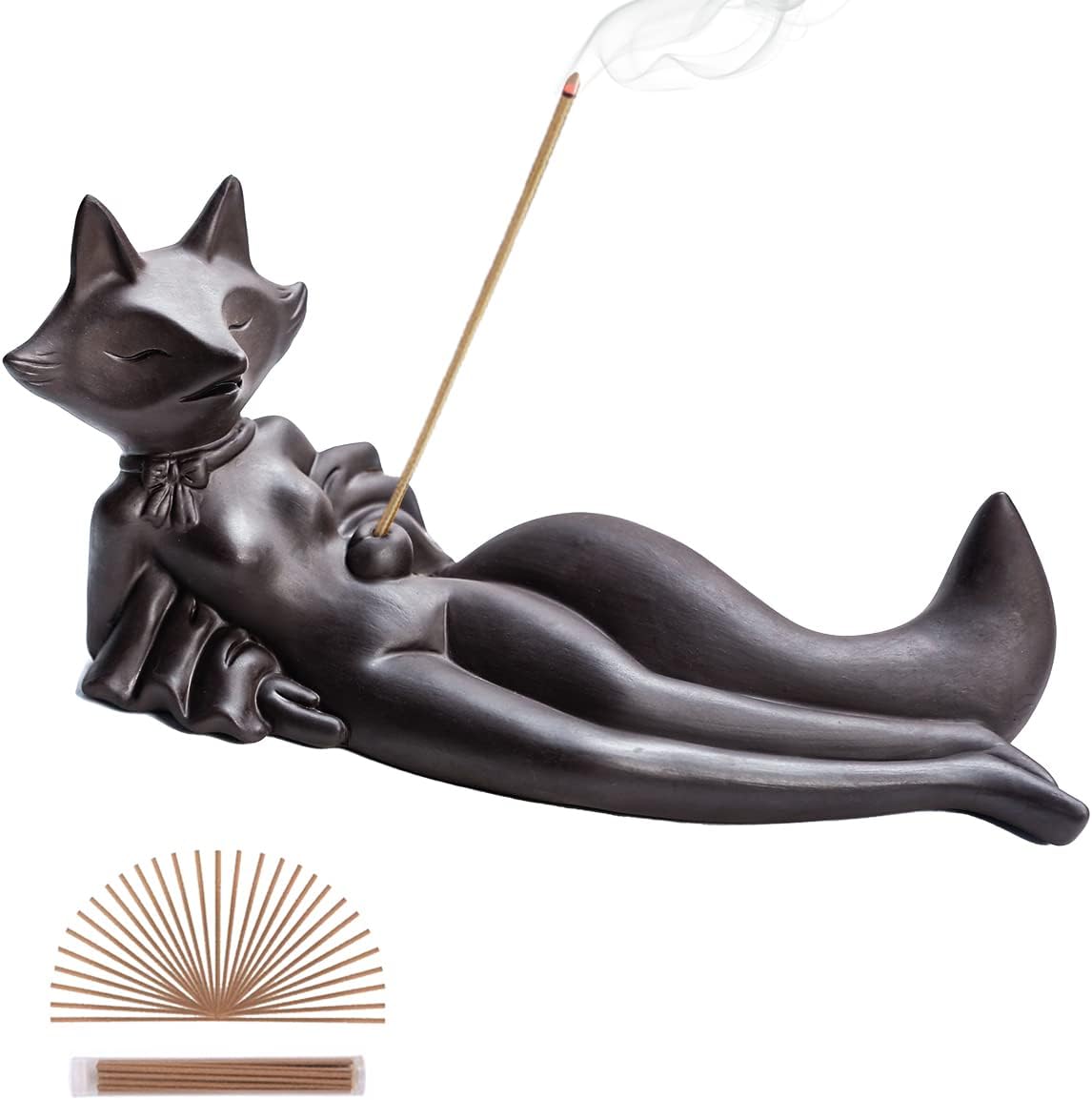 Frog Incense Holder Waterfall - Ceramic Cone Backflow Incense Burner Smoke Fountain, Back Flowing Incense Diffuser with 45 Sticks & 12 Cones, Frog Ornament for Aromatherapy/Yoga/Home Decor