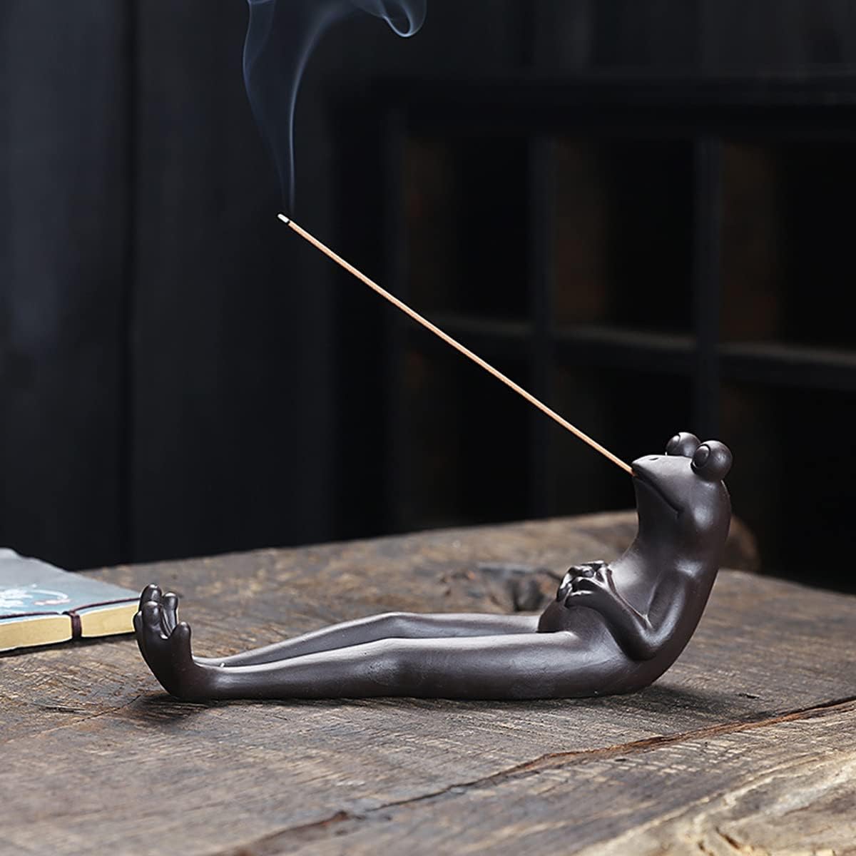 Frog Incense Holder Waterfall - Ceramic Cone Backflow Incense Burner Smoke Fountain, Back Flowing Incense Diffuser with 45 Sticks & 12 Cones, Frog Ornament for Aromatherapy/Yoga/Home Decor