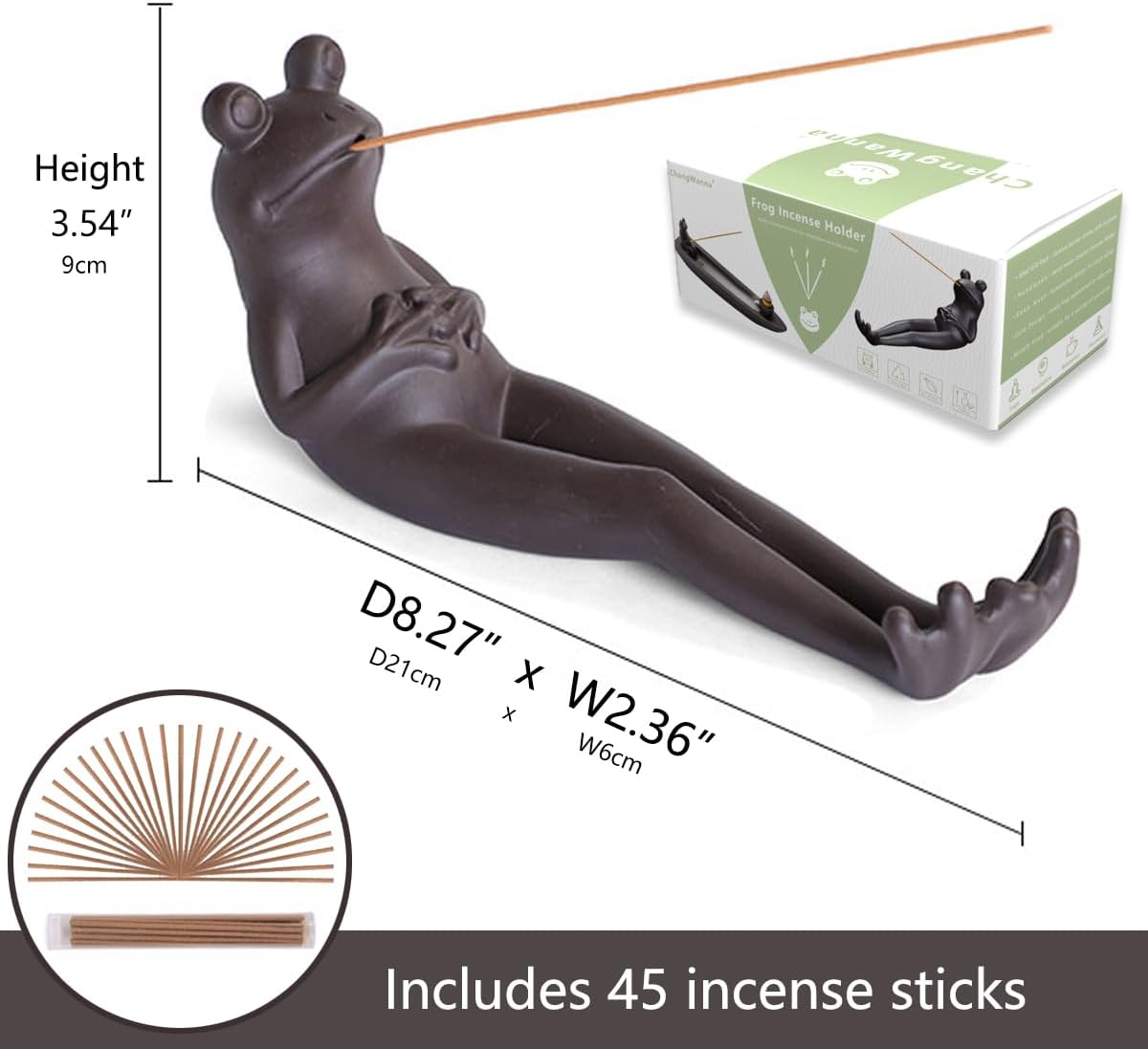 Frog Incense Holder Waterfall - Ceramic Cone Backflow Incense Burner Smoke Fountain, Back Flowing Incense Diffuser with 45 Sticks & 12 Cones, Frog Ornament for Aromatherapy/Yoga/Home Decor