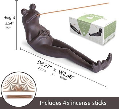 Frog Incense Holder Waterfall - Ceramic Cone Backflow Incense Burner Smoke Fountain, Back Flowing Incense Diffuser with 45 Sticks & 12 Cones, Frog Ornament for Aromatherapy/Yoga/Home Decor
