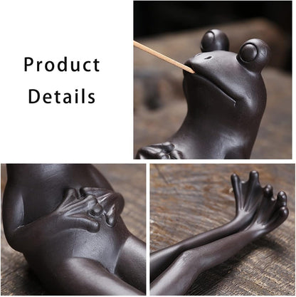 Frog Incense Holder Waterfall - Ceramic Cone Backflow Incense Burner Smoke Fountain, Back Flowing Incense Diffuser with 45 Sticks & 12 Cones, Frog Ornament for Aromatherapy/Yoga/Home Decor