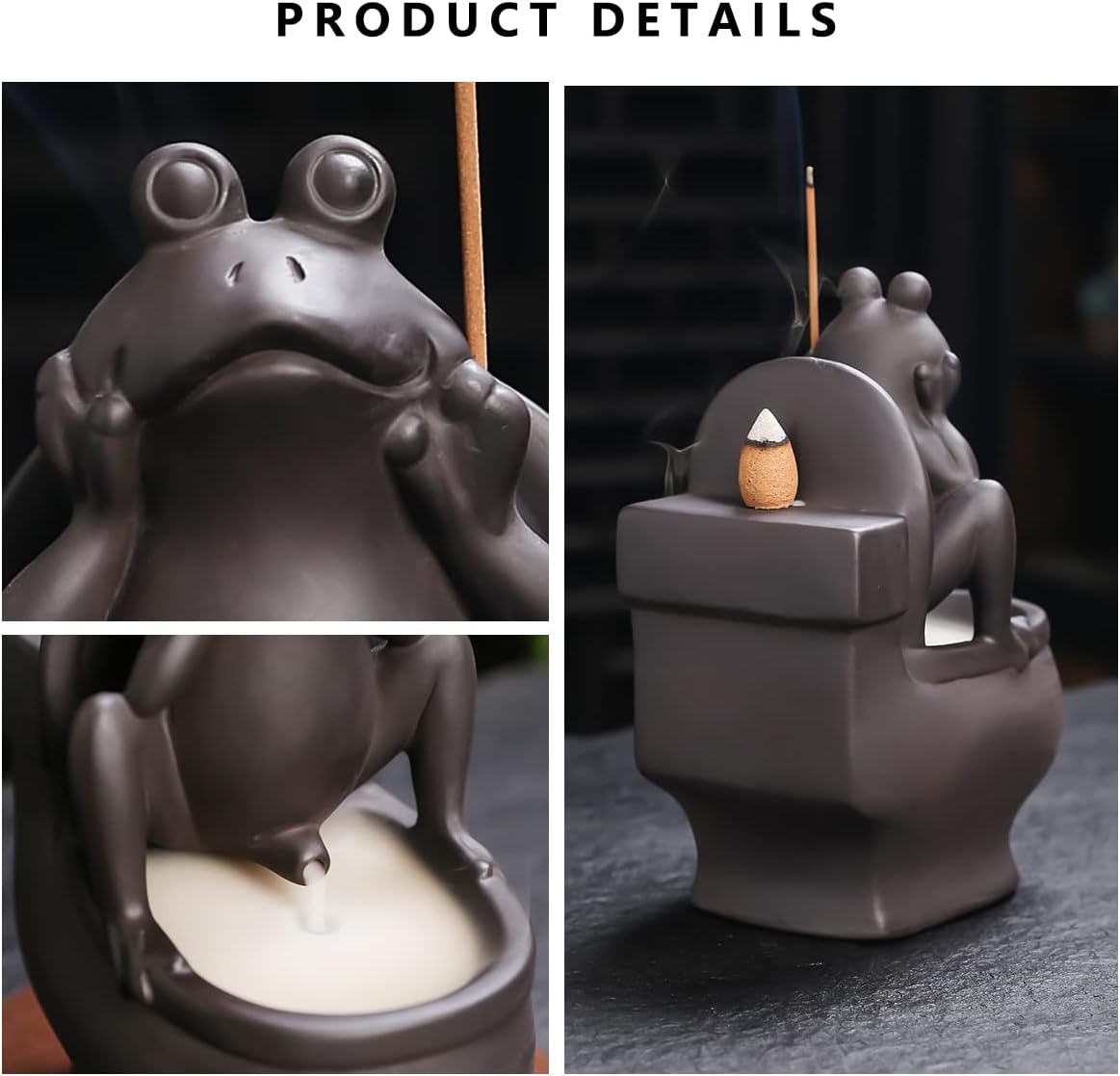 Frog Incense Holder Waterfall - Ceramic Cone Backflow Incense Burner Smoke Fountain, Back Flowing Incense Diffuser with 45 Sticks & 12 Cones, Frog Ornament for Aromatherapy/Yoga/Home Decor