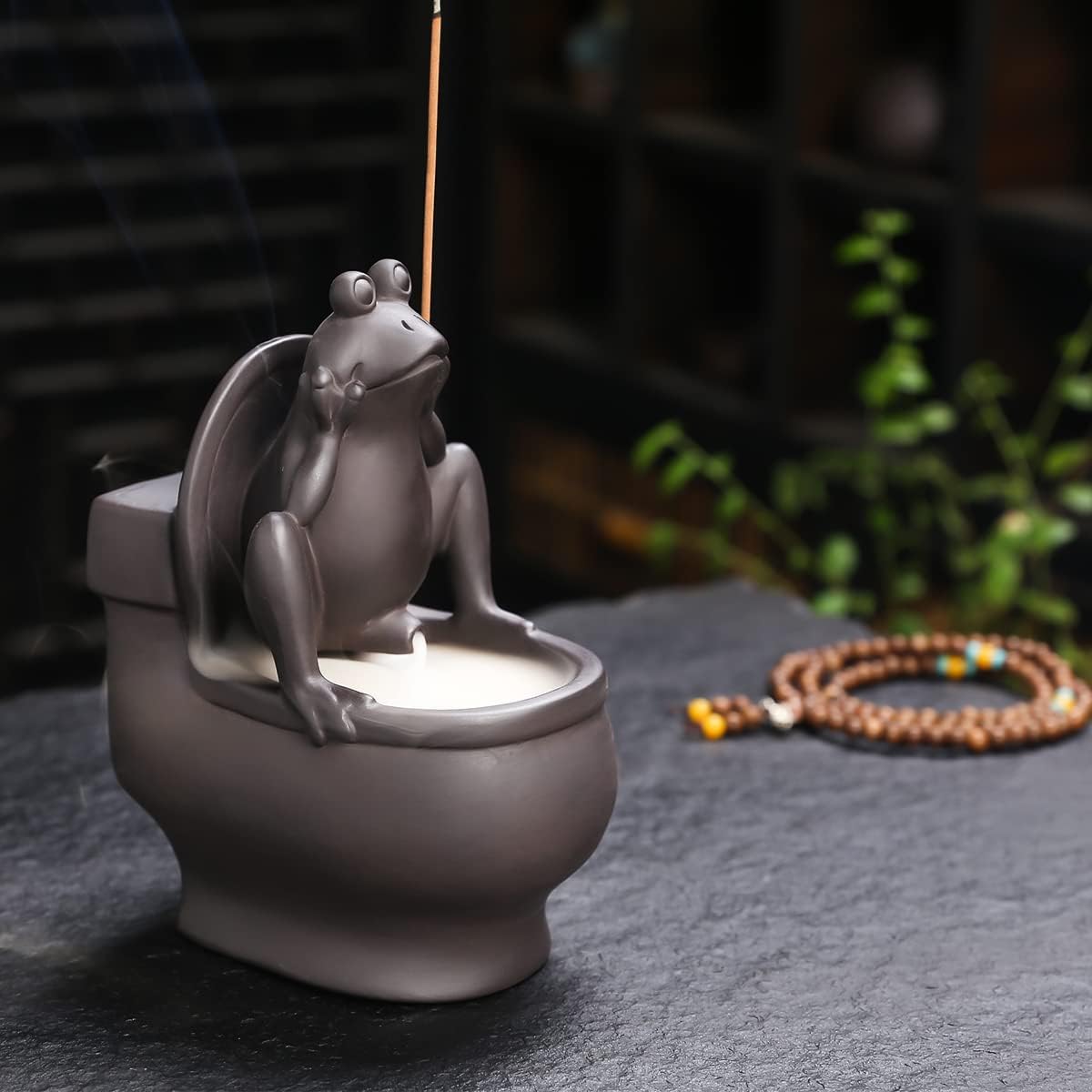 Frog Incense Holder Waterfall - Ceramic Cone Backflow Incense Burner Smoke Fountain, Back Flowing Incense Diffuser with 45 Sticks & 12 Cones, Frog Ornament for Aromatherapy/Yoga/Home Decor