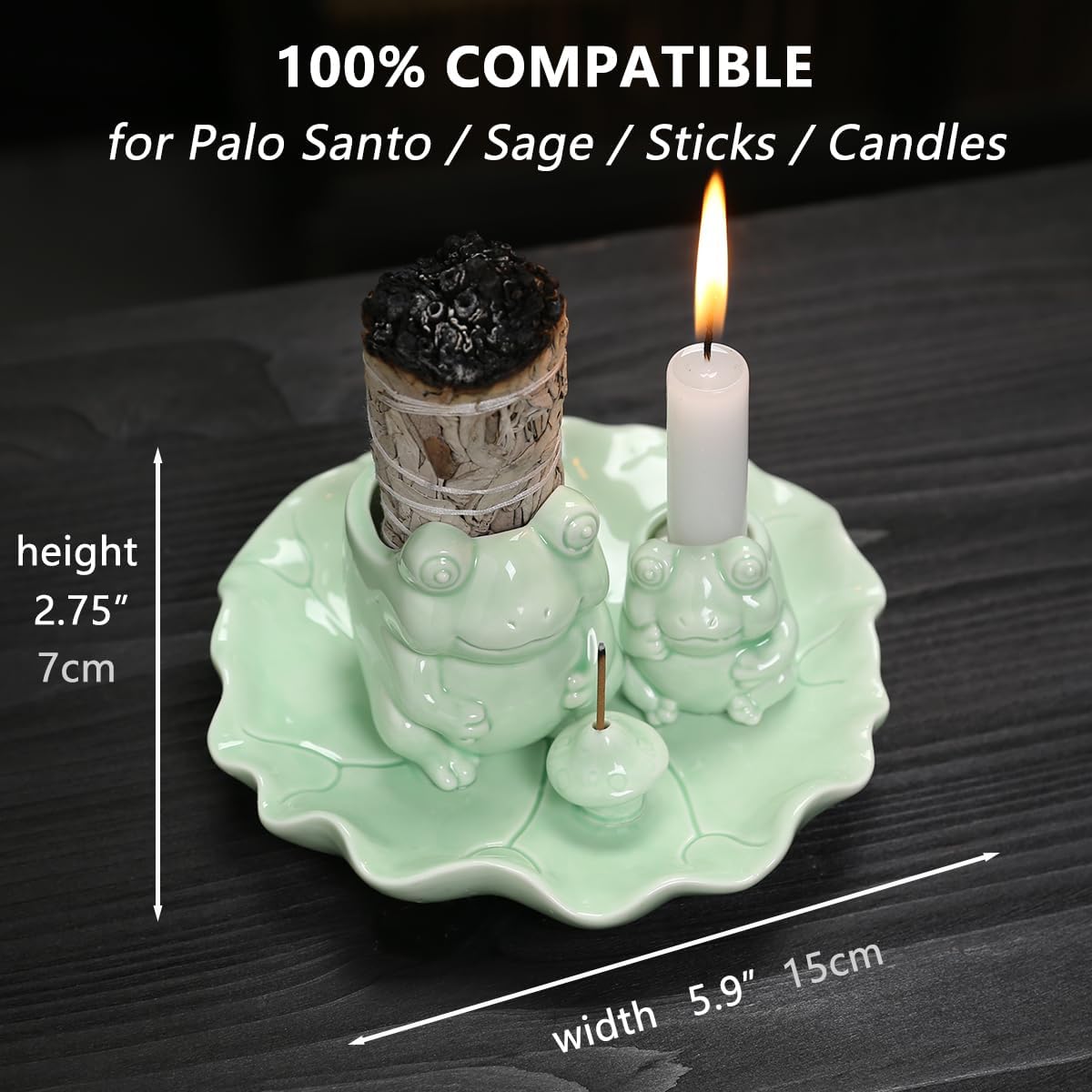Frog Incense Holder Waterfall - Ceramic Cone Backflow Incense Burner Smoke Fountain, Back Flowing Incense Diffuser with 45 Sticks & 12 Cones, Frog Ornament for Aromatherapy/Yoga/Home Decor