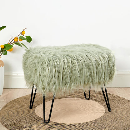 Green Mongolian Faux Fur Ottoman 19'' x 13'' x 17''