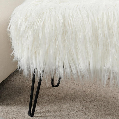 Green Mongolian Faux Fur Ottoman 19'' x 13'' x 17''