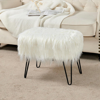 Green Mongolian Faux Fur Ottoman 19'' x 13'' x 17''