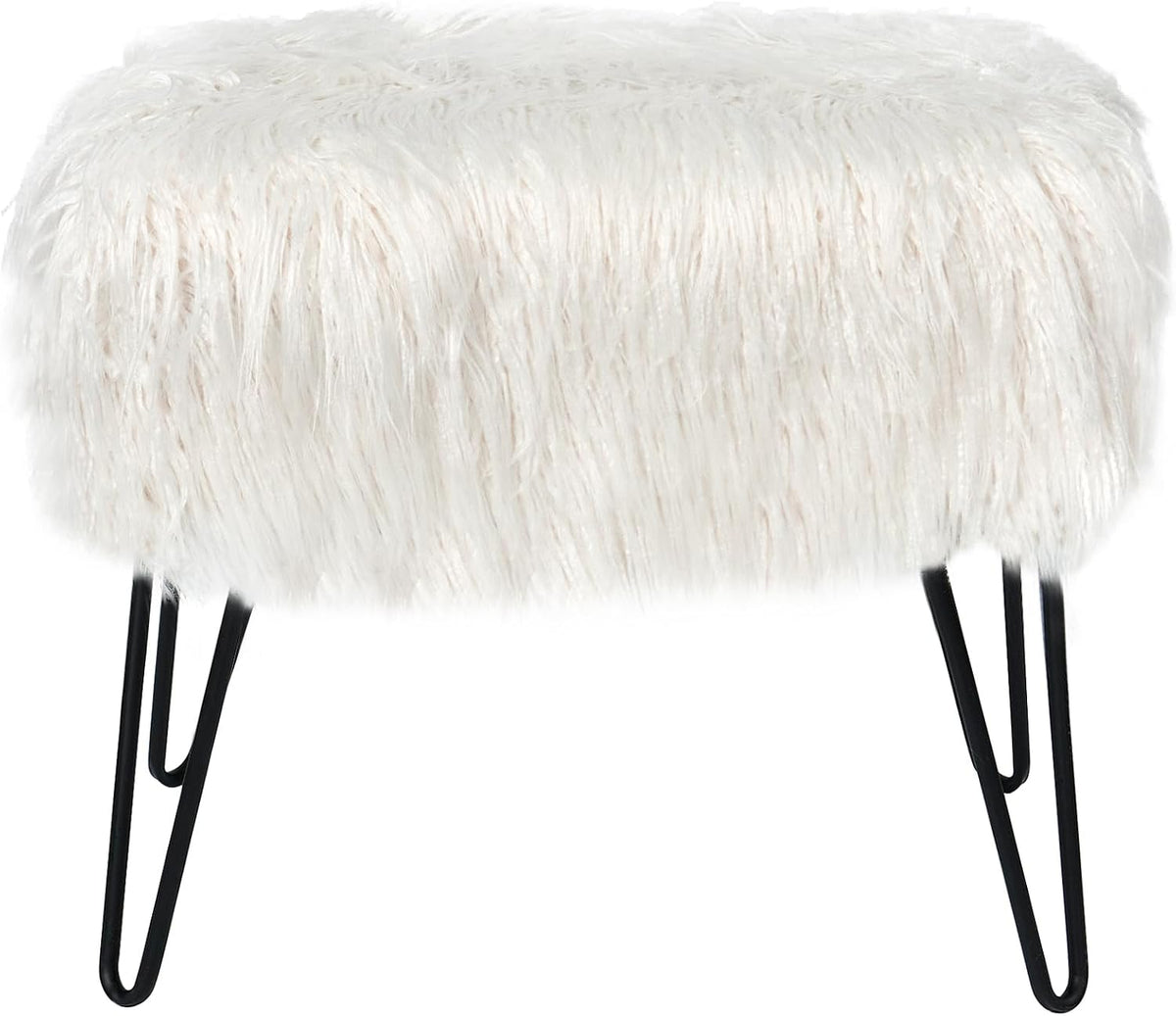 Green Mongolian Faux Fur Ottoman 19'' x 13'' x 17''