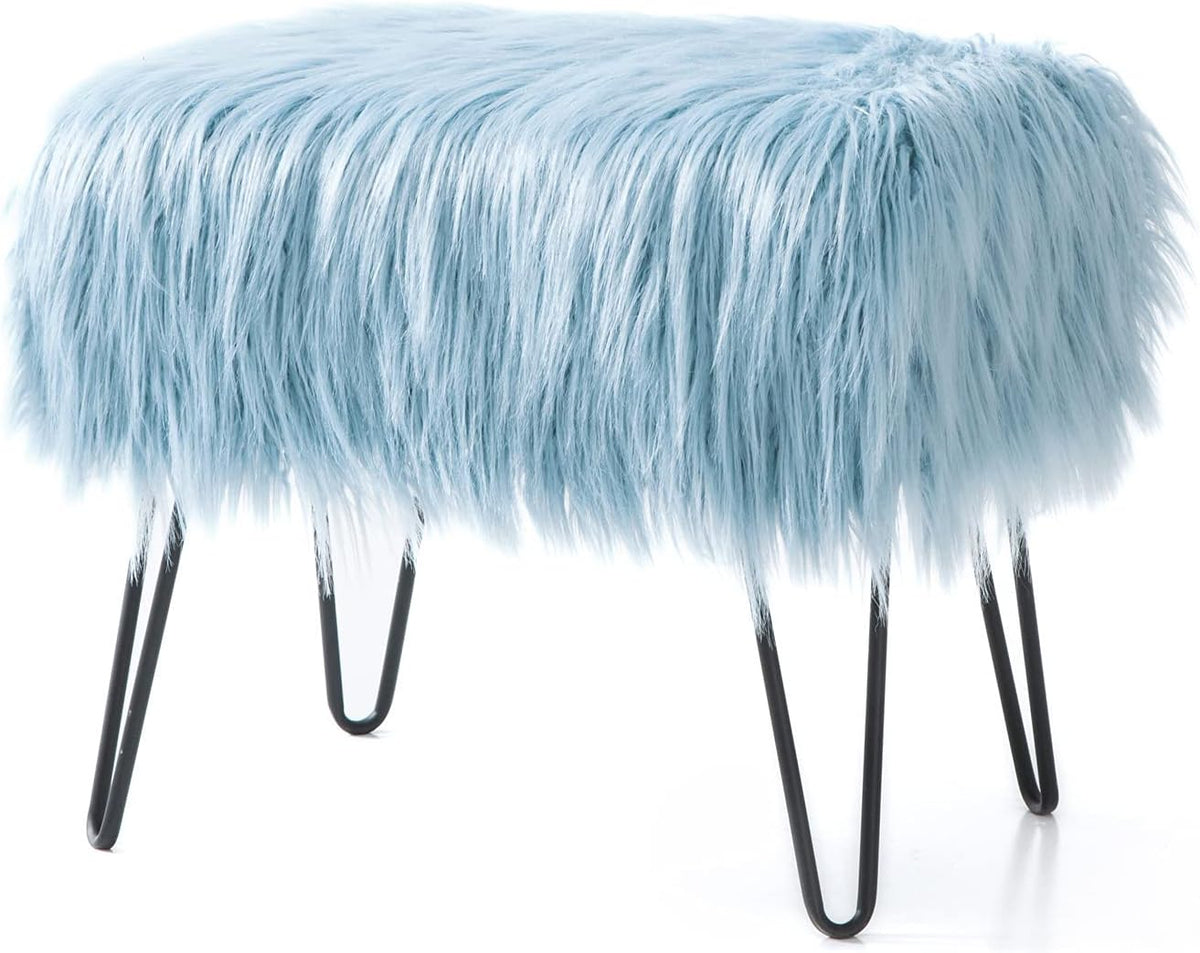 Green Mongolian Faux Fur Ottoman 19'' x 13'' x 17''