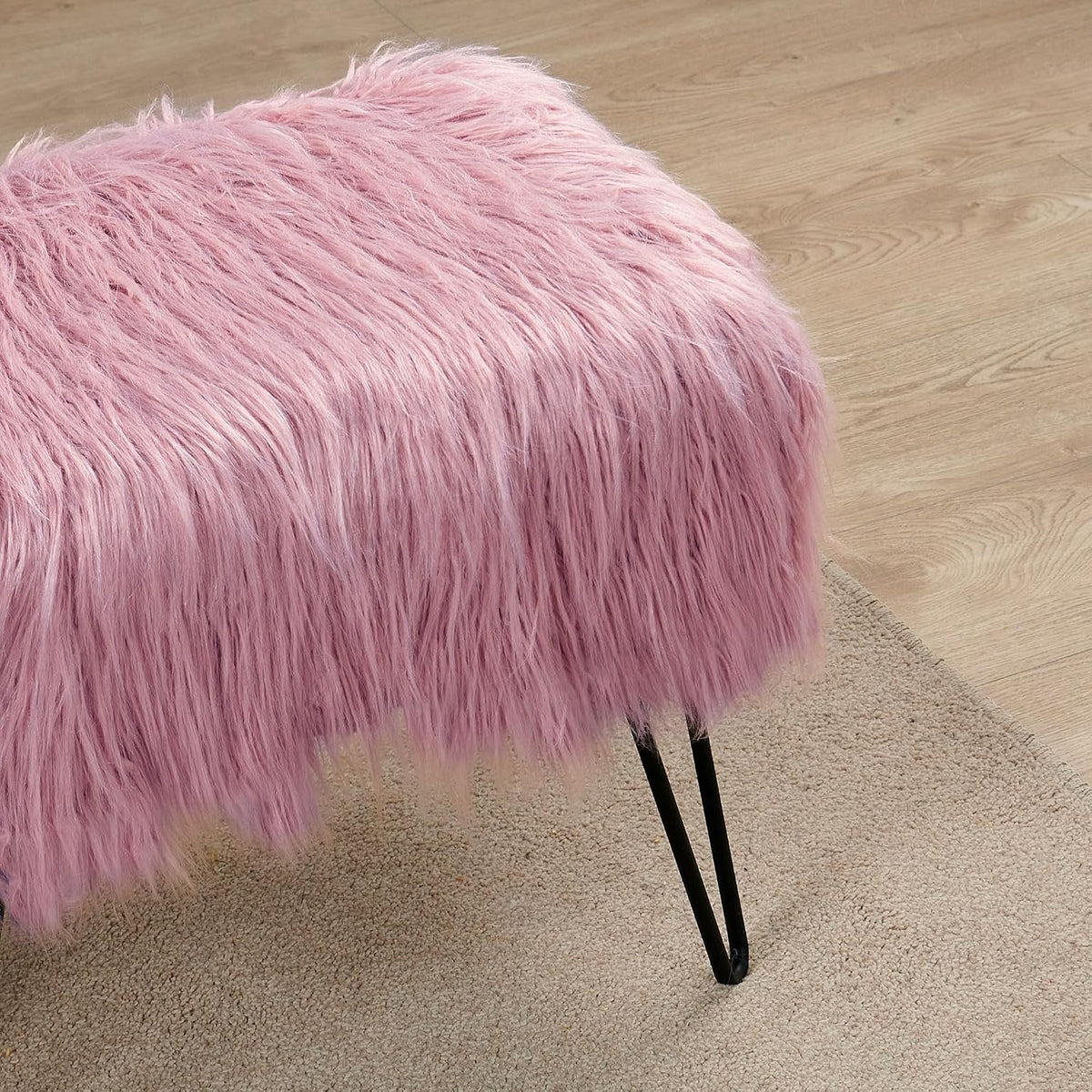 Green Mongolian Faux Fur Ottoman 19'' x 13'' x 17''