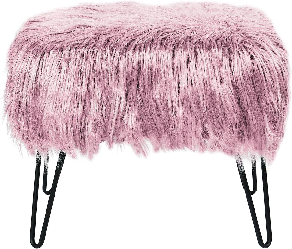 Green Mongolian Faux Fur Ottoman 19'' x 13'' x 17''