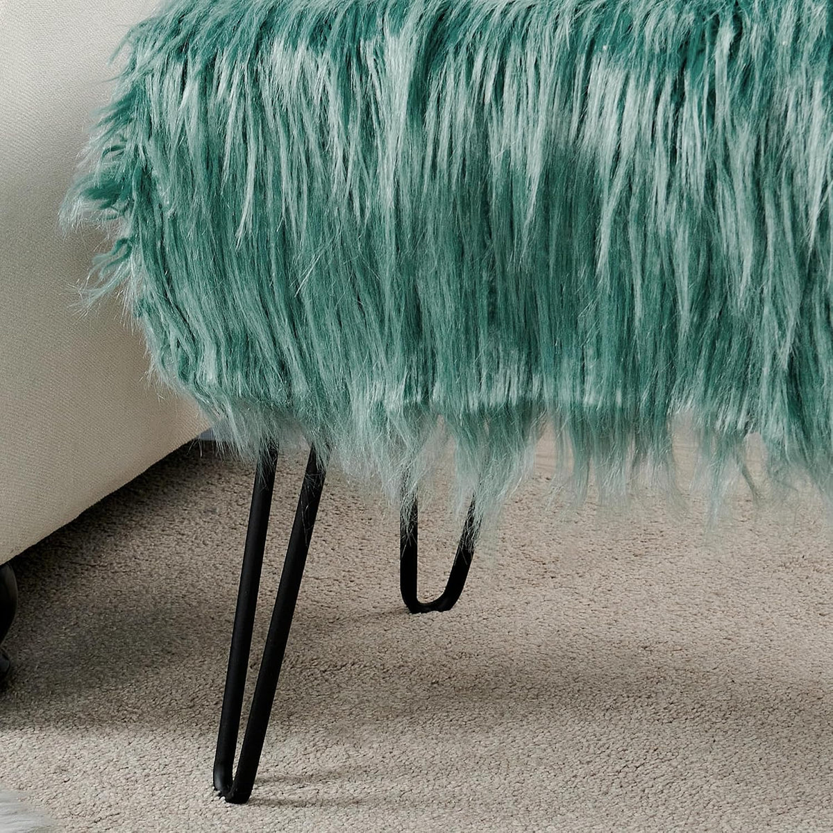 Green Mongolian Faux Fur Ottoman 19'' x 13'' x 17''