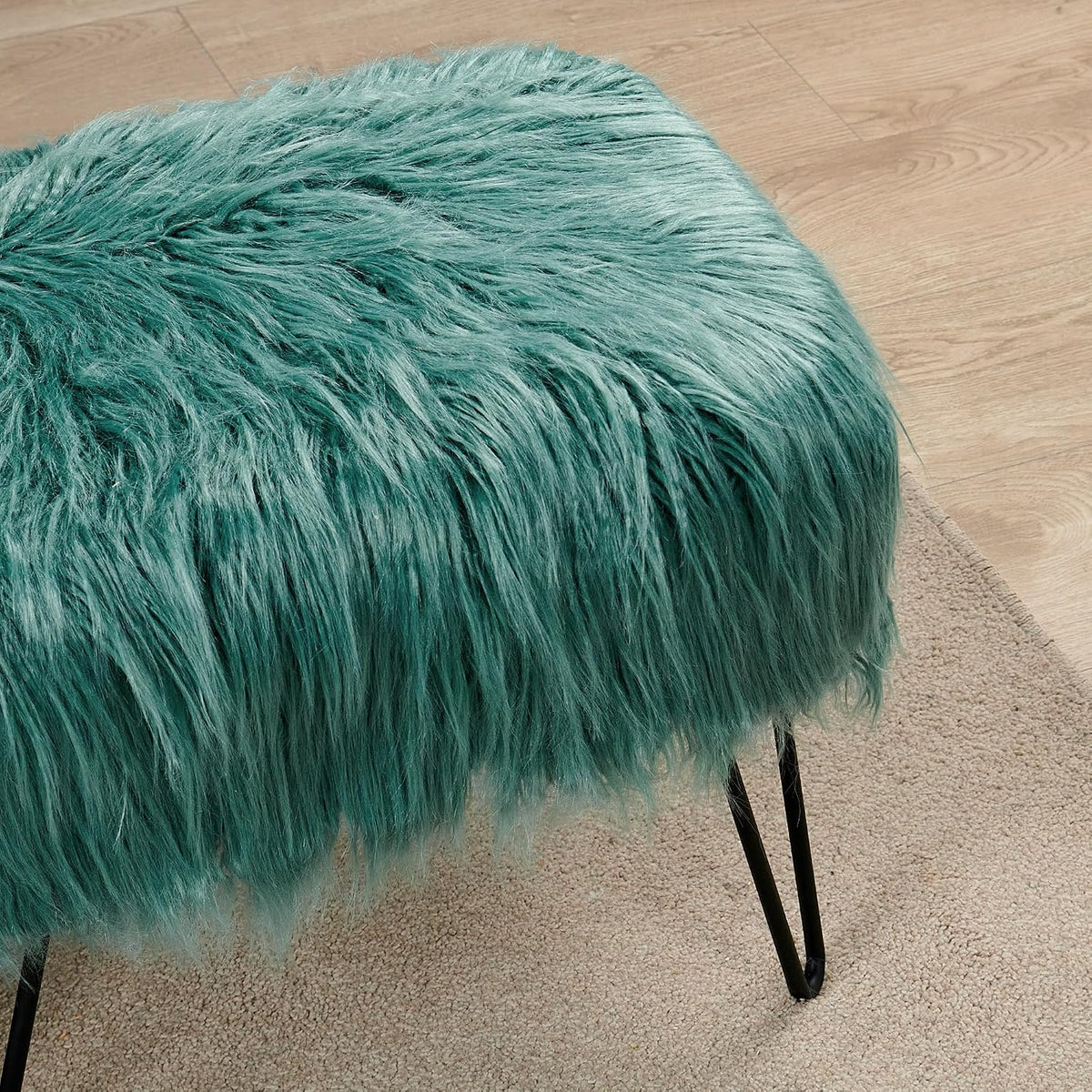 Green Mongolian Faux Fur Ottoman 19'' x 13'' x 17''