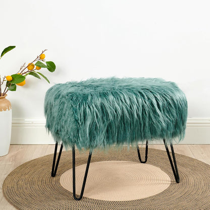 Green Mongolian Faux Fur Ottoman 19'' x 13'' x 17''