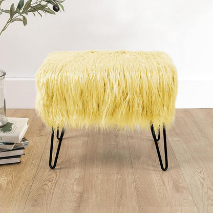 Green Mongolian Faux Fur Ottoman 19'' x 13'' x 17''
