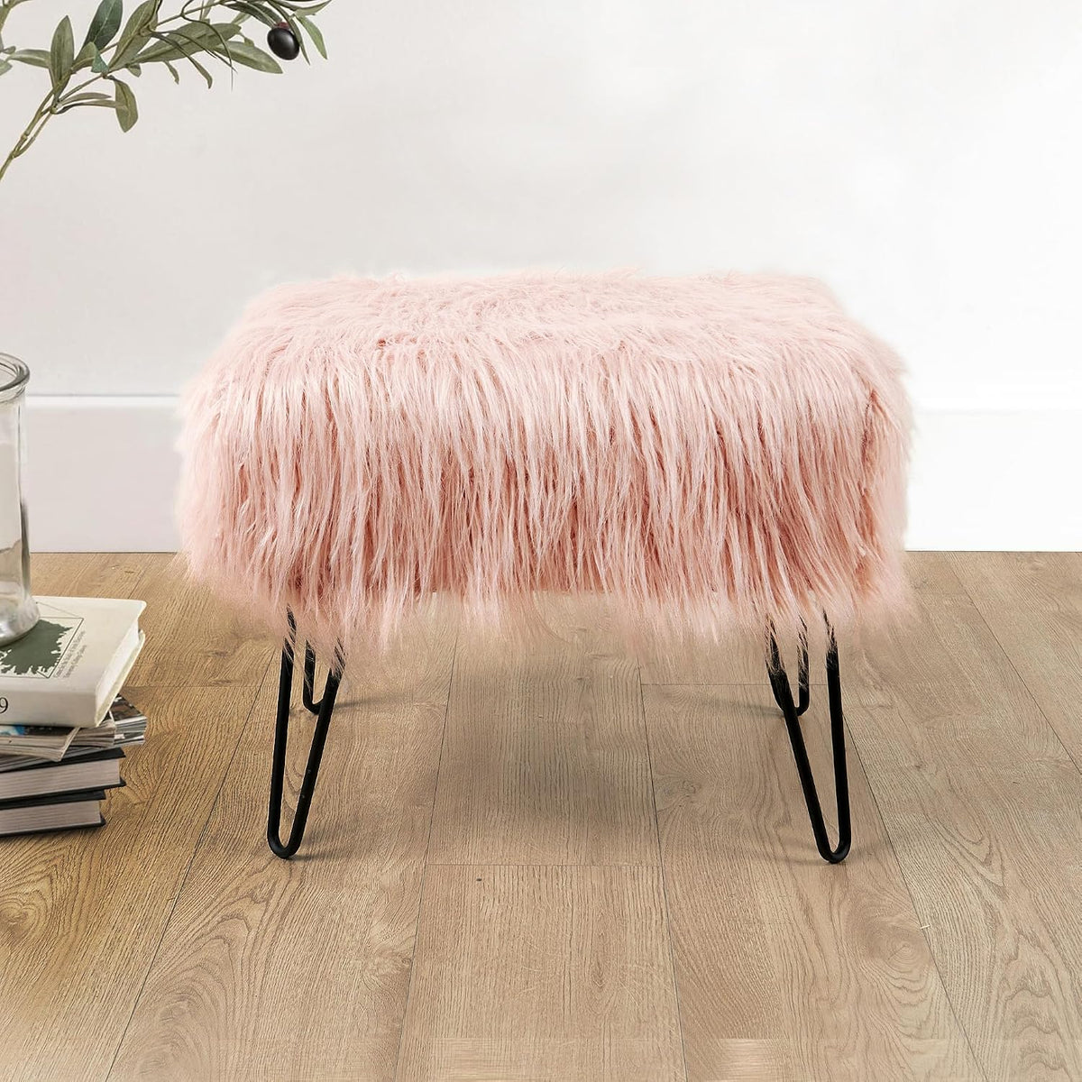 Green Mongolian Faux Fur Ottoman 19'' x 13'' x 17''