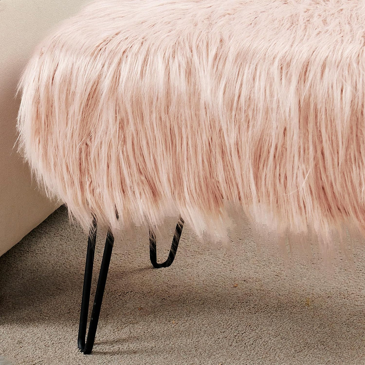 Green Mongolian Faux Fur Ottoman 19'' x 13'' x 17''