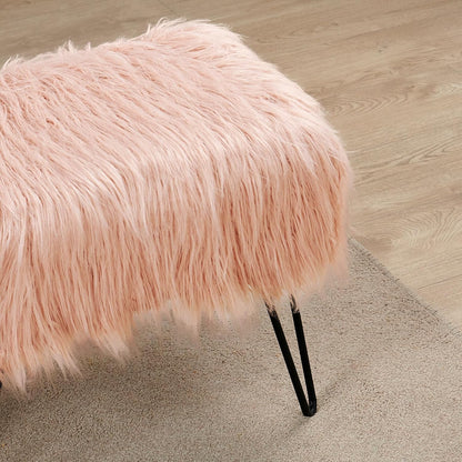 Green Mongolian Faux Fur Ottoman 19'' x 13'' x 17''