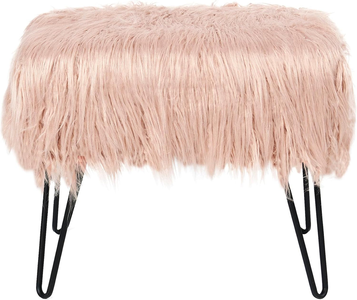 Green Mongolian Faux Fur Ottoman 19'' x 13'' x 17''