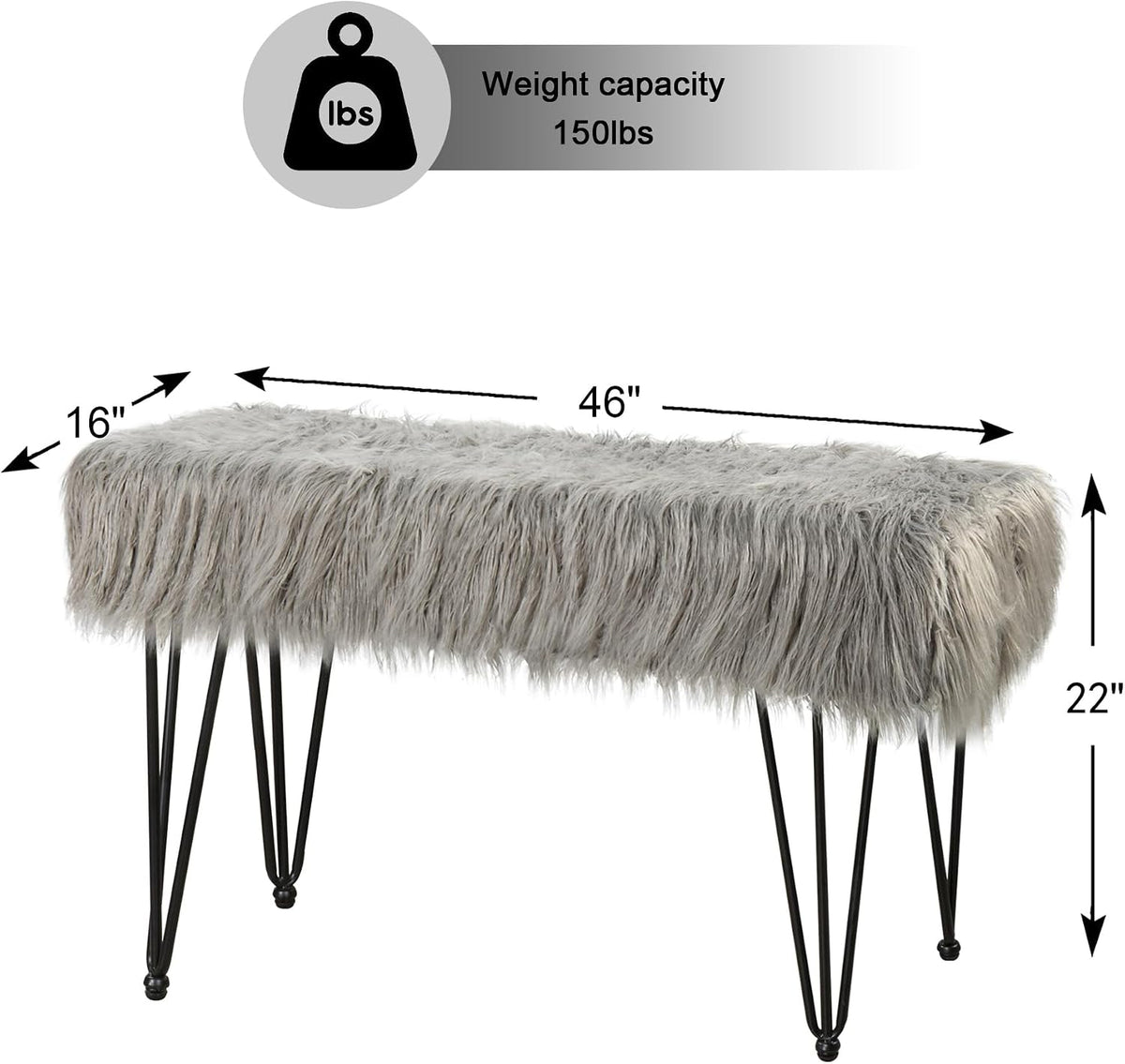 Green Mongolian Faux Fur Ottoman 19'' x 13'' x 17''