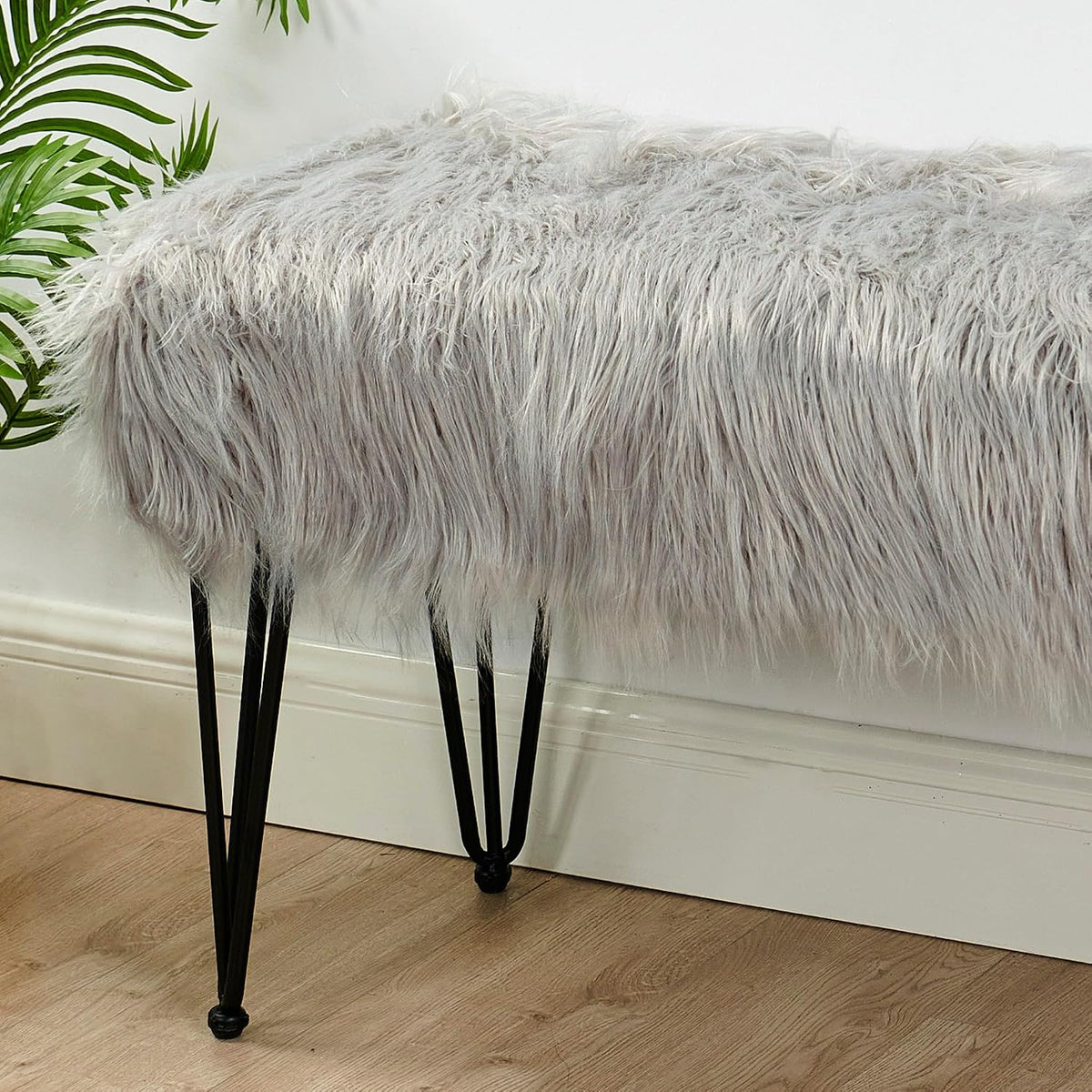 Green Mongolian Faux Fur Ottoman 19'' x 13'' x 17''