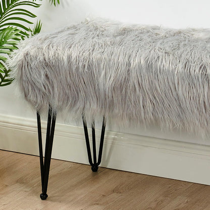 Green Mongolian Faux Fur Ottoman 19'' x 13'' x 17''
