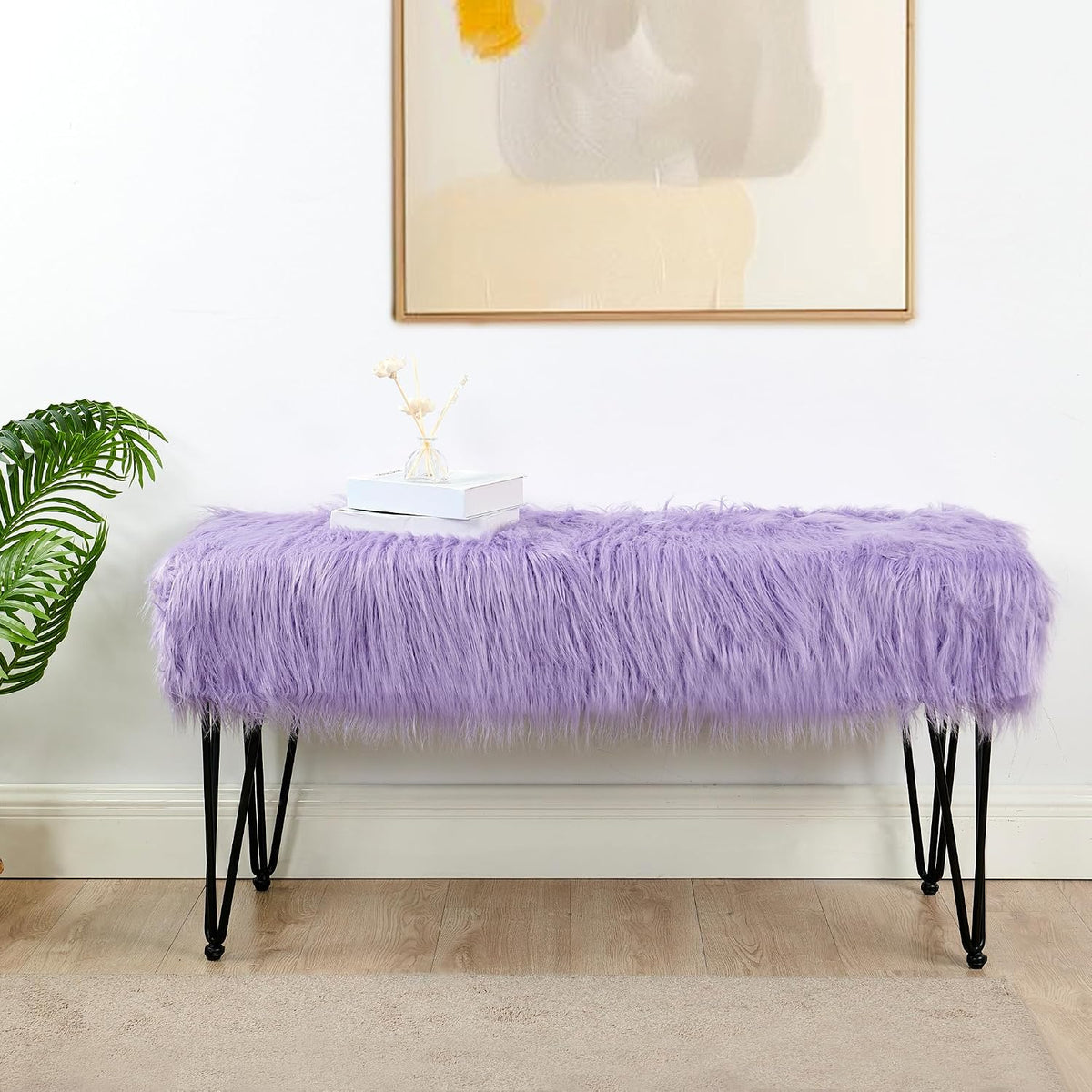 Green Mongolian Faux Fur Ottoman 19'' x 13'' x 17''