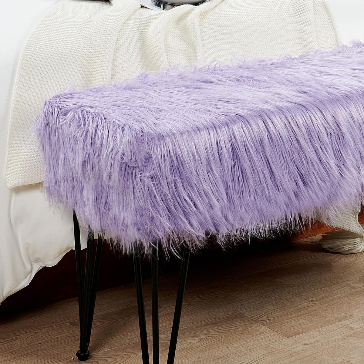 Green Mongolian Faux Fur Ottoman 19'' x 13'' x 17''