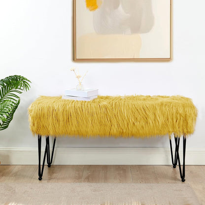 Green Mongolian Faux Fur Ottoman 19'' x 13'' x 17''