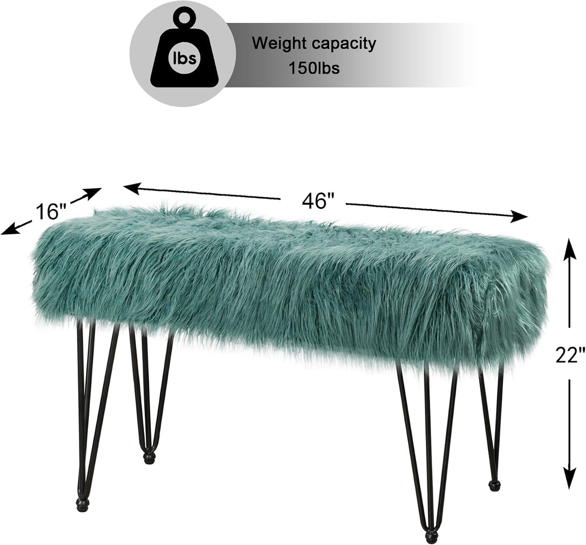 Green Mongolian Faux Fur Ottoman 19'' x 13'' x 17''