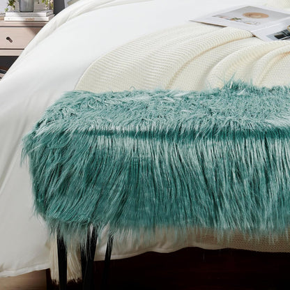 Green Mongolian Faux Fur Ottoman 19'' x 13'' x 17''