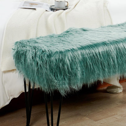 Green Mongolian Faux Fur Ottoman 19'' x 13'' x 17''