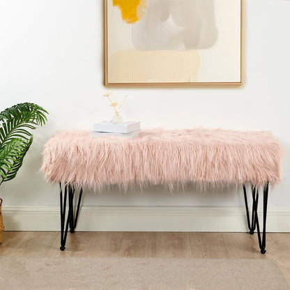 Green Mongolian Faux Fur Ottoman 19'' x 13'' x 17''