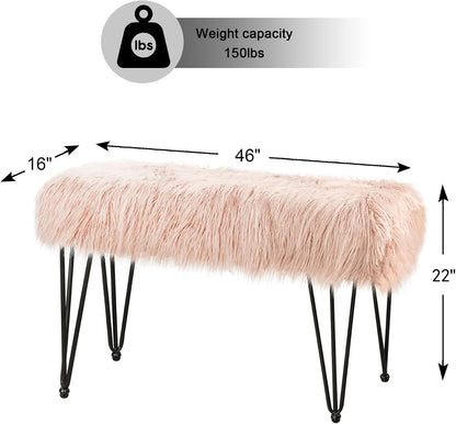 Green Mongolian Faux Fur Ottoman 19'' x 13'' x 17''