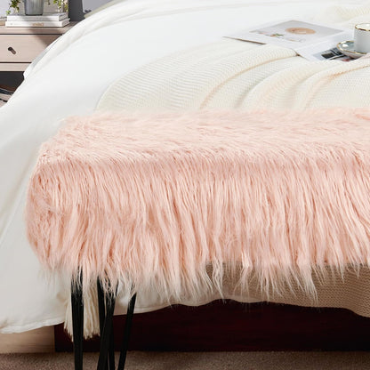 Green Mongolian Faux Fur Ottoman 19'' x 13'' x 17''