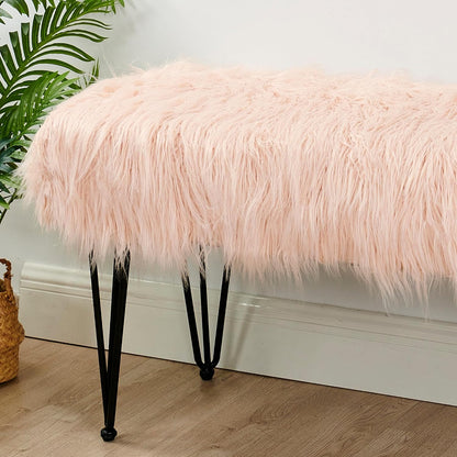 Green Mongolian Faux Fur Ottoman 19'' x 13'' x 17''