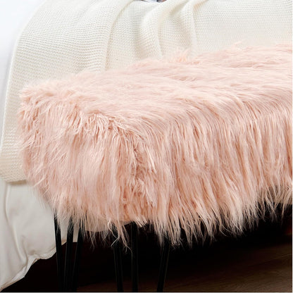 Green Mongolian Faux Fur Ottoman 19'' x 13'' x 17''