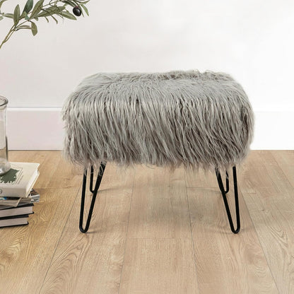 Green Mongolian Faux Fur Ottoman 19'' x 13'' x 17''