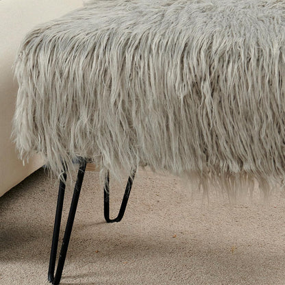 Green Mongolian Faux Fur Ottoman 19'' x 13'' x 17''