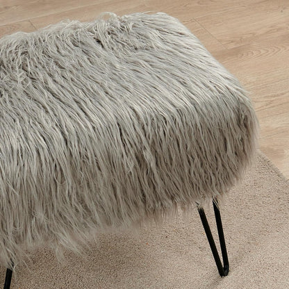 Green Mongolian Faux Fur Ottoman 19'' x 13'' x 17''