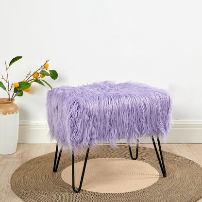 Green Mongolian Faux Fur Ottoman 19'' x 13'' x 17''