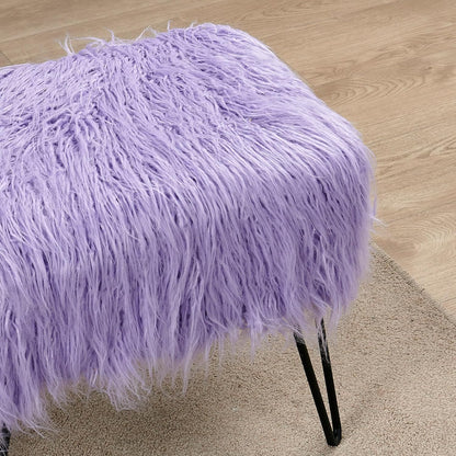Green Mongolian Faux Fur Ottoman 19'' x 13'' x 17''