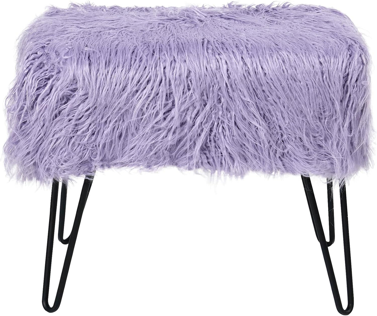 Green Mongolian Faux Fur Ottoman 19'' x 13'' x 17''