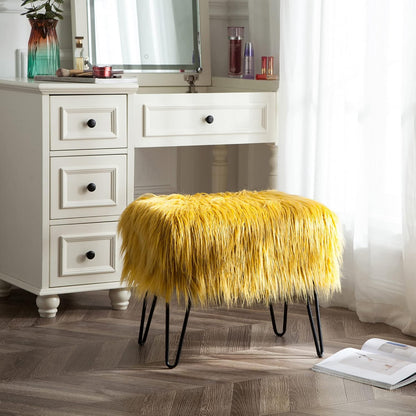 Green Mongolian Faux Fur Ottoman 19'' x 13'' x 17''