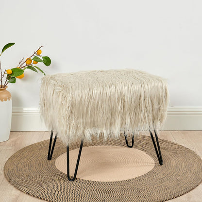 Green Mongolian Faux Fur Ottoman 19'' x 13'' x 17''