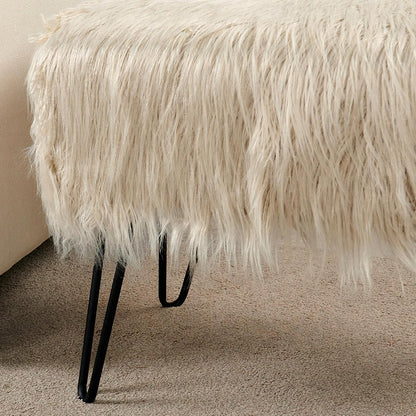 Green Mongolian Faux Fur Ottoman 19'' x 13'' x 17''